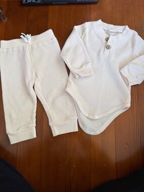 Kids Waffle Knit Matching Set in Cream